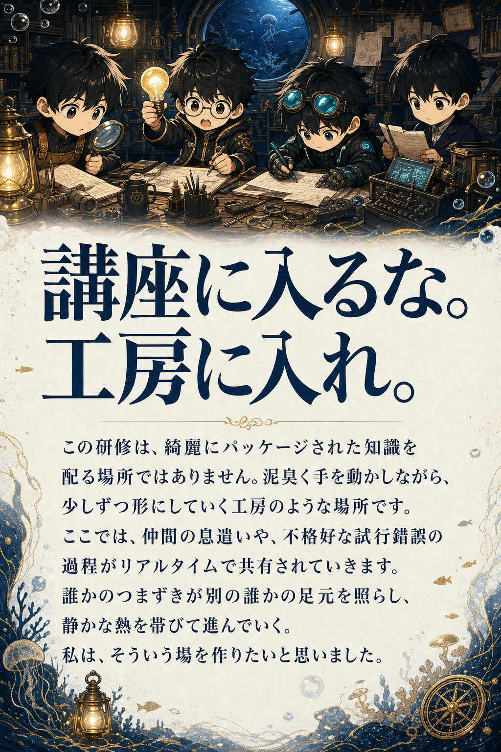 手紙: 講座に入るな。工房に入れ。