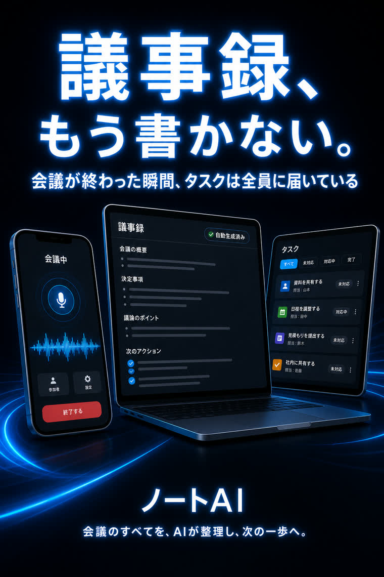 議事録SaaSの見本LPの1ページ